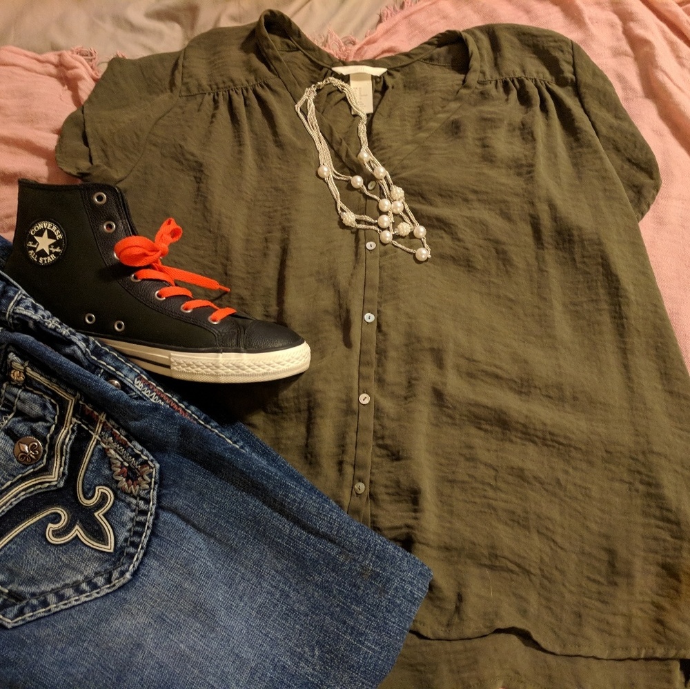 Army green with flowy look.